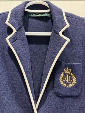 Ralph Lauren Navy Blazer with White Trim and Gold Crest Size Small